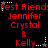 Red text on black background displays 'Best Friend: Jennifer Crystal & Kelly' with star and dot patterns, repeated in a