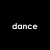 Five instances of the word 'dance' in varying blue and cyan pixelated text on a black background, arranged in two