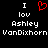 Black background with white pixelated text reading "I lov Ashley VanDixhorn" and a red heart symbol replacing the 'o' in love.