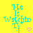 Yellow background with cyan text reading "Me Is Watching TV" and pink heart symbols, arranged in a pattern with one gray rectangle in the bottom-right corner