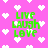 Pixelated green text 'LIVE LAUGH LOVE' on pink background with white heart shapes, animated as text shifts position across frames.