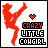 A 4-frame contact sheet of a pixel-art animated buddy icon showing a red stick figure performing high kicks with text "CRAZY LITTLE COUGIRL" and a heart symbol, displayed in three visible frames on a gray background.