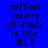 Pixelated text reads "suffolk county all-stars is life #13" on blue and yellow backgrounds with gray versions on the right.