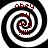 Four identical spiral patterns with red text 'obey my dog !!!!!' arranged in a , each spiral alternating black and white bands
