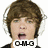Four pixelated images of a person with brown hair wearing white headphones, each showing different mouth positions and text overlays.