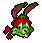 Green cartoon rabbit head with pink inner ears, red bandana, and red bow on left side; blue eyes, white nose, tongue out in first frame.