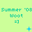 A static image with a light green background displays repeated text and symbols in cyan and blue. The text "Summer '08" and "Woot =]" appears three times horizontally, with small blue symbols below each repetition. The symbols change across three : a plus sign, a star, and an X in the first ; a plus sign, a dot, and a colon in the second ; and a plus sign, a dot, and a circle in the third . The image has no visible animation or motion. The text "Summer '08" is repeated three times horizontally, with "Woot =]" directly below each instance. The background is a solid light green color. The text and symbols are rendered in cyan and blue. The symbols below the text change across three : a plus sign, a star, and an X in the first ; a plus sign, a dot, and a colon in the first