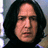 A pixelated image of a person with long dark hair against a blue background, accompanied by cyan text reading "I am snapes sct lvr! y u ask? Read the 7th book!!".