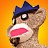 Pixelated character with brown fur, blue hat, and pink mouth against orange background.
