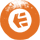 Circular orange icon with a gray inner circle containing an orange stylized 'K' symbol, surrounded by white pixelated border and light brown top accents.