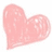 Three pink hand-drawn hearts on white background with one gray square in bottom-right corner.