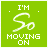 Animated contact sheet of 10 frames showing a green icon with text "I'M So MOVING ON" and changing heart symbols above the text.