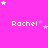A bright pink background with repeated white text 'Rachel' and scattered star shapes in varying sizes.
