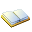 Pixelated book icon with yellow-brown cover and light blue pages, shown in five sequential states of page flipping animation.