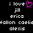 Black background with white pixelated text listing names and a pink heart symbol, displayed in two