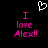 Black background with pink text reading "I love Alex!!" and a white pixelated heart above the text, displayed in two identical side-by-side