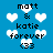 Blue background with white pixelated hearts and black text reading "matt & katie forever <33" in two vertical