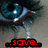 Pixelated close-up of a character's face with blue eyes and dark hair, showing red text reading ...save... and ...me... in sequence.