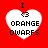 Four identical pixelated heart-shaped icons with red backgrounds, each displaying 'I <3 ORANGE DWARFS' text in black pixelated font.