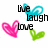 Pixelated graphic with three words and three heart symbols in pink, cyan, and green on white background.