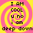 A static image with four identical featuring a yellow and pink spiral background and black text reading "I AM COOL U no i am deep down" in pixelated font