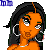 Pixelated cartoon character with orange skin and black hair wears large hoop earrings, holding a striped fabric with 'NY' logo while text reads 'Yankees'.