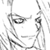 Pixelated grayscale icon of a stylized character with flowing hair and dynamic pose, likely from an anime or game series, rendered in low-resolution 50x50 pixels with visible dithering and anti-aliasing artifacts.