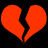 Two red broken heart shapes on a black background, each with jagged edges and pixelated appearance.