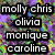 Pixelated image with multiple names in white text on black outlines over a colorful abstract background, and large 'ILY.' text at bottom left.