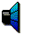 Blue and black speaker icon with pixelated gradient transitions, displayed in a of showing sequential rotation