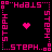 Animated contact sheet of a 48x48 pixel buddy icon showing repeated text and heart symbols across sampled frames with one frame containing a white heart.