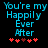 Pixelated cyan text reads "You're my Happily Ever After" above five red heart symbols on a black background, with one heart changing color between frames.