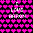 Pixelated icon with repeating heart pattern background and text "I LOVE AARON" in white block letters, transitioning from bright pink to dark purple hearts.
