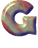 A stylized, glossy letter G with a rainbow gradient transitioning through red, green, blue, and purple hues on a gray background.