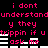 Pixelated pink text on black background with white horizontal bars, repeating phrases and partial words in a rhythmic pattern.