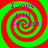 Four identical spiral patterns with red and green concentric rings, each containing purple text reading "I love you salina" in a pixelated font.
