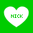 Four white heart shapes on a green background, each containing the text 'NICK' in green pixelated font.