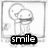 Pixelated grayscale icon shows a stylized figure with large circular head and simple features, standing beneath a black rectangular banner containing the word 'smile' in white lowercase letters.