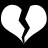 Two white broken heart shapes on a black background, each with jagged edges and pixelated outlines.