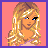 Pixel art contact sheet showing three frames of an animated icon featuring a blonde cartoon woman with blue eyes, pink top, white skirt, and high heels on a coral background with purple text captions.