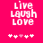 Pixelated text 'Live Laugh Love' in white on bright pink background with five small heart symbols below, two variations of heart coloration visible.