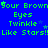 Blue background with green text repeating 'Your Brown Eyes Twinkle Like Stars!!' and small white stars, showing animation changes in star positions across frames.