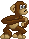 Pixelated monkey character in four sequential poses showing walking motion with arms swinging and legs stepping forward.