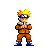 Pixel art animation of a character transforming from human form into multiple female figures with orange hair and blue bikini tops, surrounded by dust clouds.