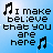 Blue background with pixelated text and musical notes; text alternates between "I make believe that you are here" and "It's the only way I see clear" with varying note colors.