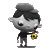 A grayscale cartoon character with a topknot holds a yellow bell with red accents, cycling through multiple facial expressions and arm positions against a solid gray background.