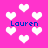 Pixelated pink background with white heart shapes and blue text reading 'Lauren' in four locations.