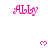 Pink 'Ally' text in cursive font with pixelated heart symbols appearing and disappearing in a pattern on white background