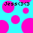 Pixelated cyan background with scattered pink circles and black text reading "Jess<3<3" in two locations.
