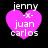Four identical pixelated pink heart icons with white text reading 'jenny -x- juan carlos' on a black background, arranged in two of two